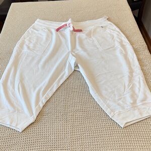 Women’s Plus Size Livi Active White Joggers with Pink Drawstring